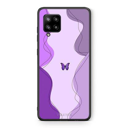 Θήκη Αγίου Βαλεντίνου Samsung Galaxy A42 Purple Mariposa από τη Smartfits με σχέδιο στο πίσω μέρος και μαύρο περίβλημα | Samsung Galaxy A42 Purple Mariposa case with colorful back and black bezels