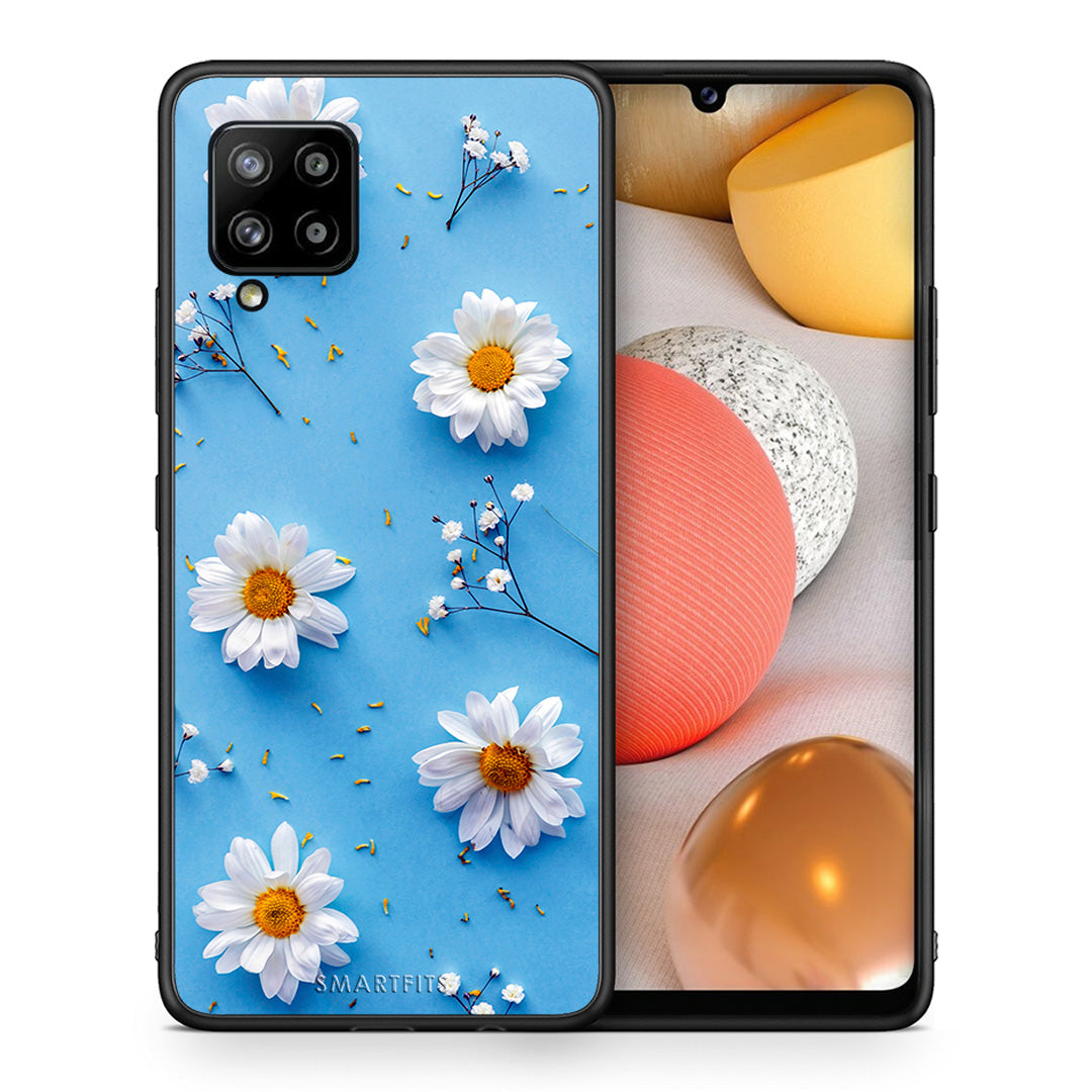 Θήκη Samsung Galaxy A42 Real Daisies από τη Smartfits με σχέδιο στο πίσω μέρος και μαύρο περίβλημα | Samsung Galaxy A42 Real Daisies case with colorful back and black bezels