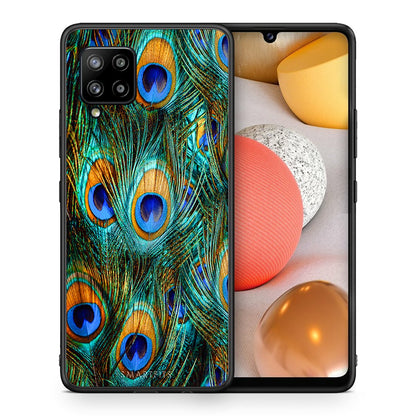 Θήκη Samsung Galaxy A42 Real Peacock Feathers από τη Smartfits με σχέδιο στο πίσω μέρος και μαύρο περίβλημα | Samsung Galaxy A42 Real Peacock Feathers case with colorful back and black bezels