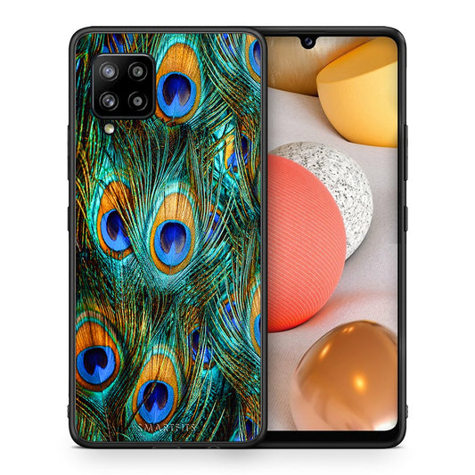 Θήκη Samsung Galaxy A42 Real Peacock Feathers από τη Smartfits με σχέδιο στο πίσω μέρος και μαύρο περίβλημα | Samsung Galaxy A42 Real Peacock Feathers case with colorful back and black bezels
