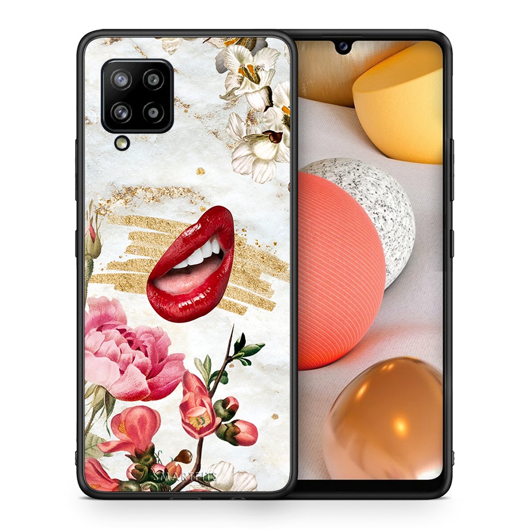 Θήκη Samsung Galaxy A42 Red Lips από τη Smartfits με σχέδιο στο πίσω μέρος και μαύρο περίβλημα | Samsung Galaxy A42 Red Lips case with colorful back and black bezels