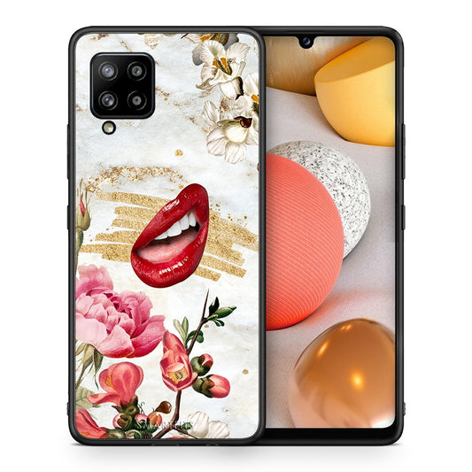 Θήκη Samsung Galaxy A42 Red Lips από τη Smartfits με σχέδιο στο πίσω μέρος και μαύρο περίβλημα | Samsung Galaxy A42 Red Lips case with colorful back and black bezels