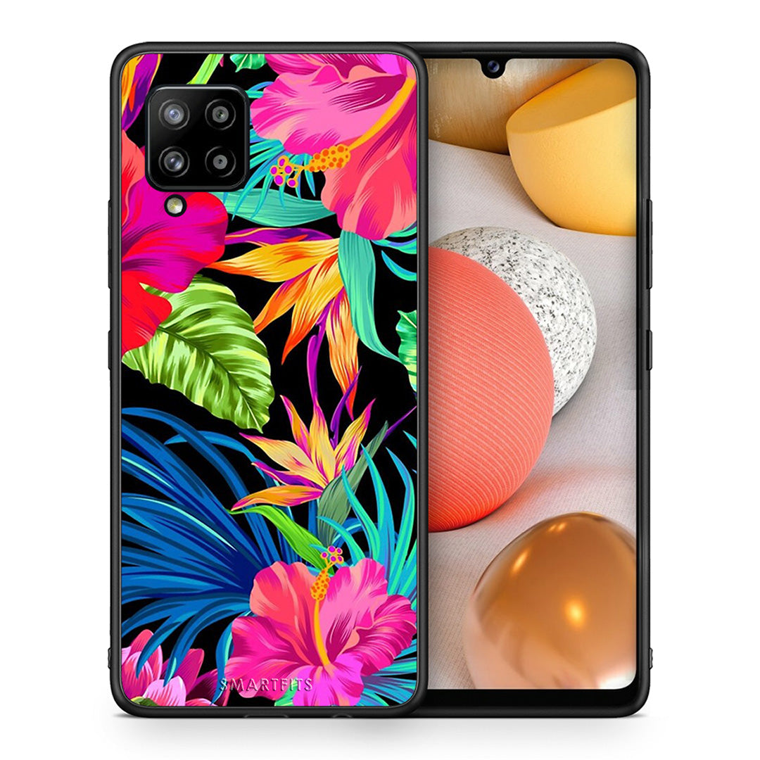 Θήκη Samsung Galaxy A42 Tropical Flowers από τη Smartfits με σχέδιο στο πίσω μέρος και μαύρο περίβλημα | Samsung Galaxy A42 Tropical Flowers case with colorful back and black bezels