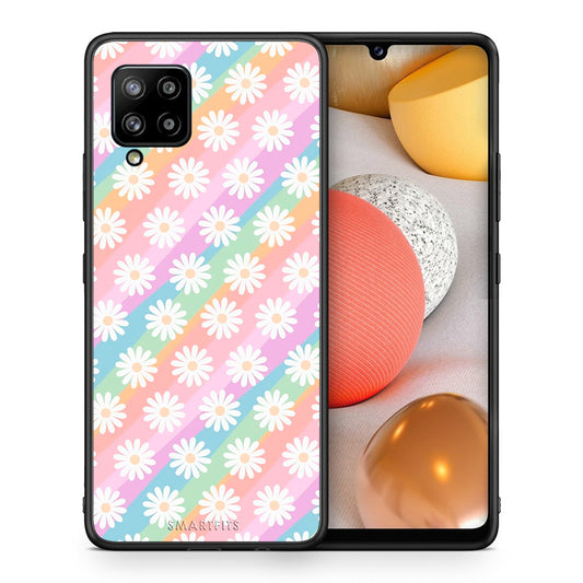 Θήκη Samsung Galaxy A42 White Daisies από τη Smartfits με σχέδιο στο πίσω μέρος και μαύρο περίβλημα | Samsung Galaxy A42 White Daisies case with colorful back and black bezels