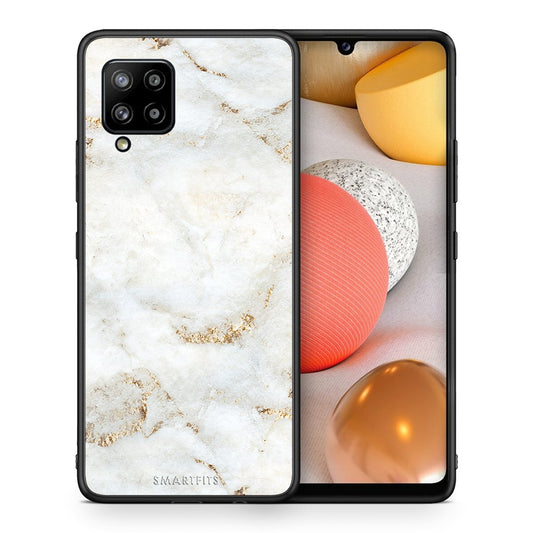 Θήκη Samsung Galaxy A42 White Gold Marble από τη Smartfits με σχέδιο στο πίσω μέρος και μαύρο περίβλημα | Samsung Galaxy A42 White Gold Marble case with colorful back and black bezels