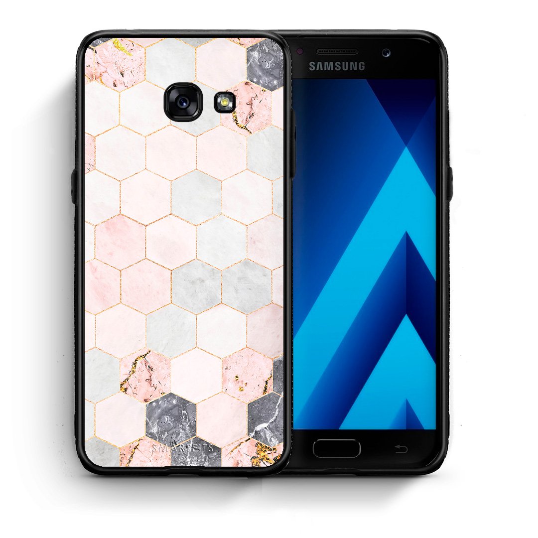 Θήκη Samsung A5 2017 Hexagon Pink Marble από τη Smartfits με σχέδιο στο πίσω μέρος και μαύρο περίβλημα | Samsung A5 2017 Hexagon Pink Marble case with colorful back and black bezels