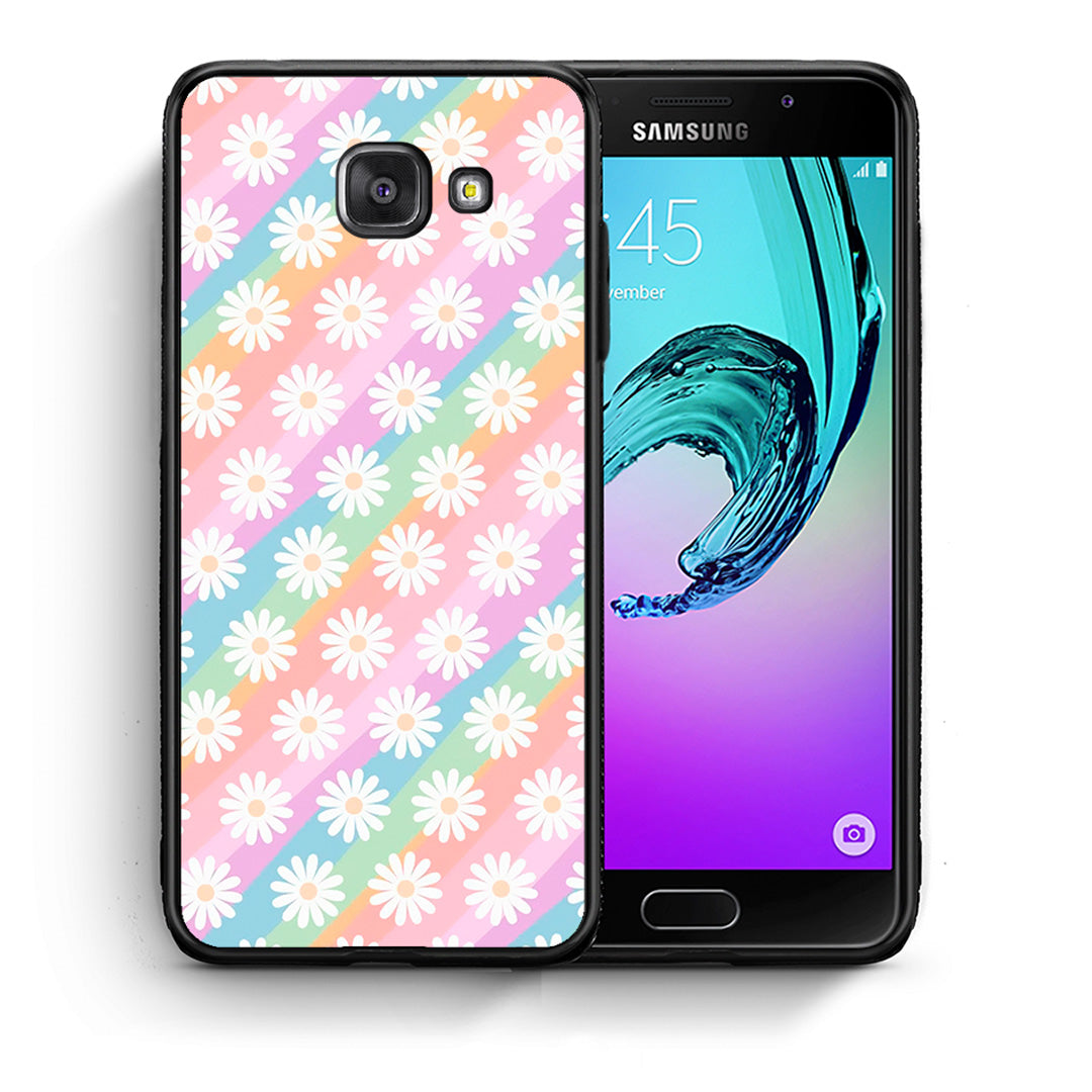 Θήκη Samsung A5 2017 White Daisies από τη Smartfits με σχέδιο στο πίσω μέρος και μαύρο περίβλημα | Samsung A5 2017 White Daisies case with colorful back and black bezels