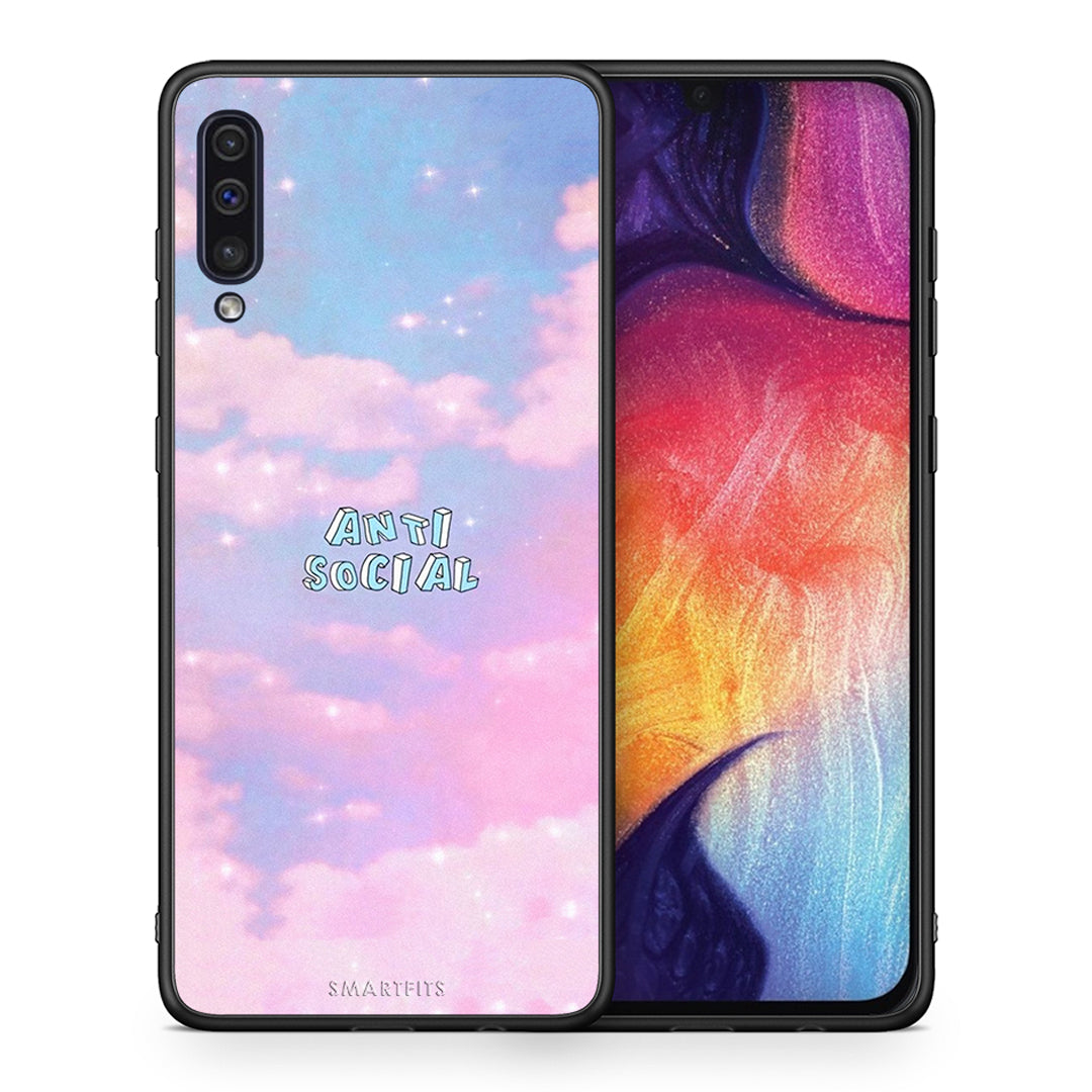 Θήκη Αγίου Βαλεντίνου Samsung A50 / A30s Anti Social από τη Smartfits με σχέδιο στο πίσω μέρος και μαύρο περίβλημα | Samsung A50 / A30s Anti Social case with colorful back and black bezels