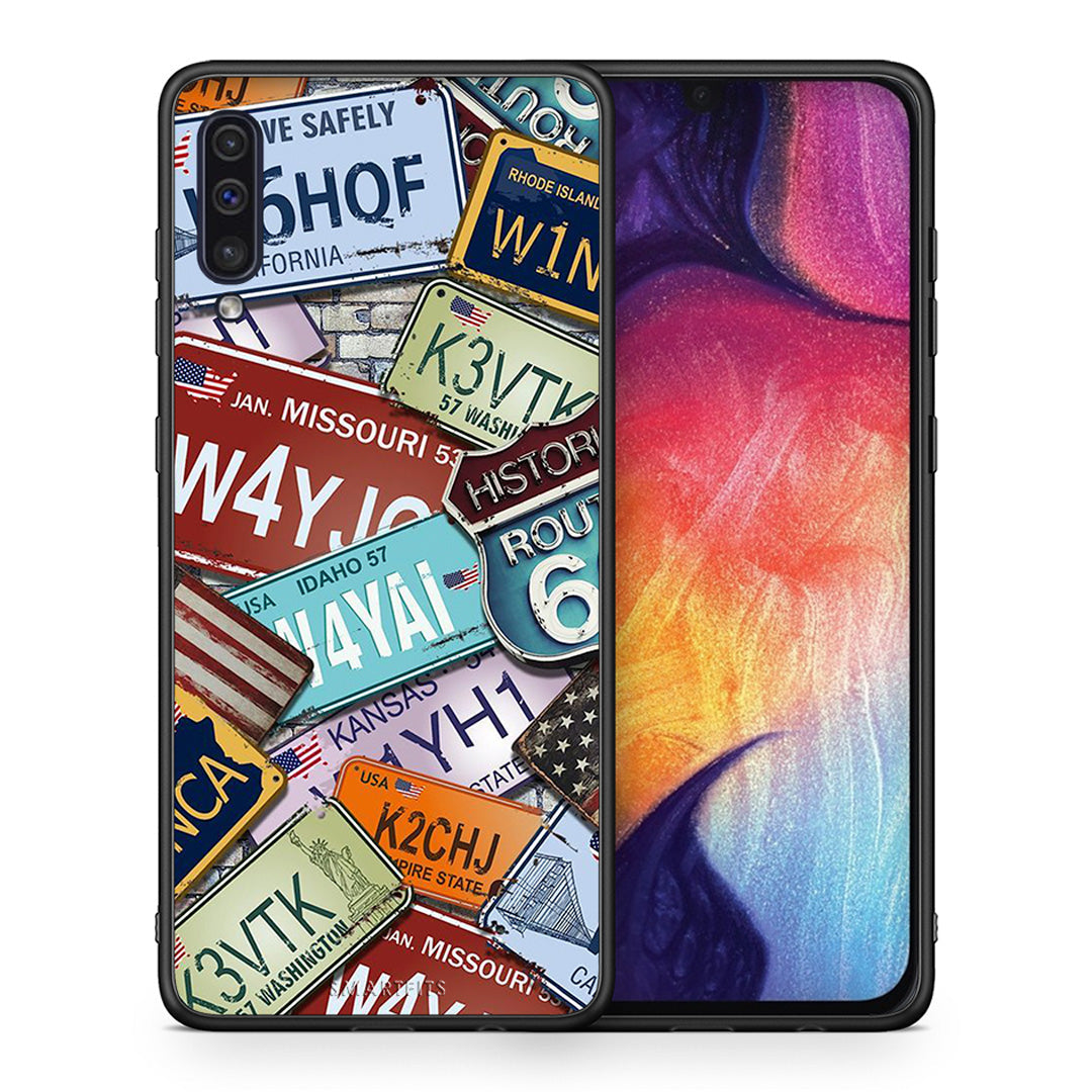 Θήκη Samsung A50/A30s Car Plates από τη Smartfits με σχέδιο στο πίσω μέρος και μαύρο περίβλημα | Samsung A50/A30s Car Plates case with colorful back and black bezels