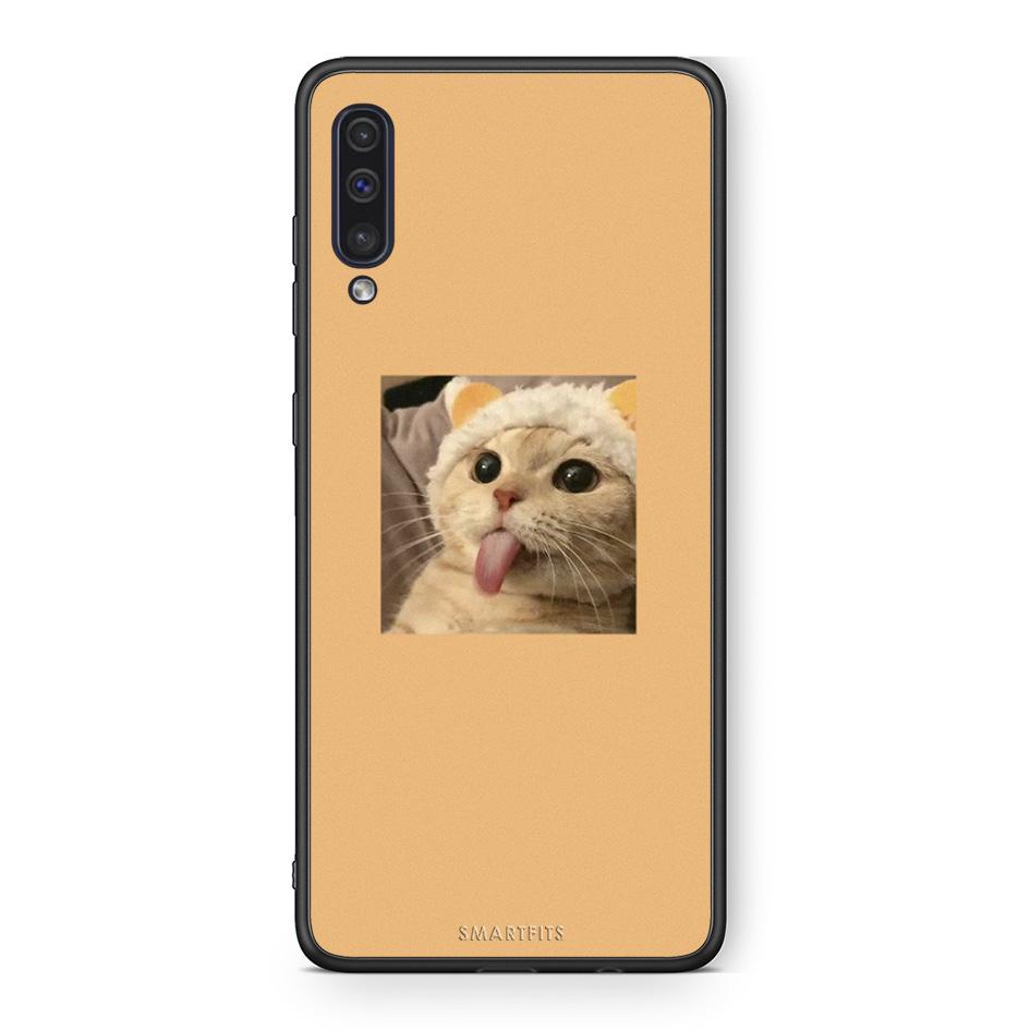 samsung a50 Cat Tongue θήκη από τη Smartfits με σχέδιο στο πίσω μέρος και μαύρο περίβλημα | Smartphone case with colorful back and black bezels by Smartfits
