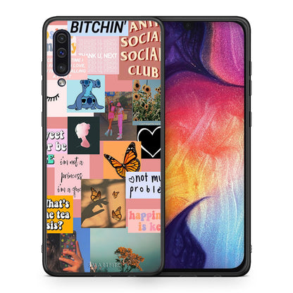 Θήκη Αγίου Βαλεντίνου Samsung A50 / A30s Collage Bitchin από τη Smartfits με σχέδιο στο πίσω μέρος και μαύρο περίβλημα | Samsung A50 / A30s Collage Bitchin case with colorful back and black bezels