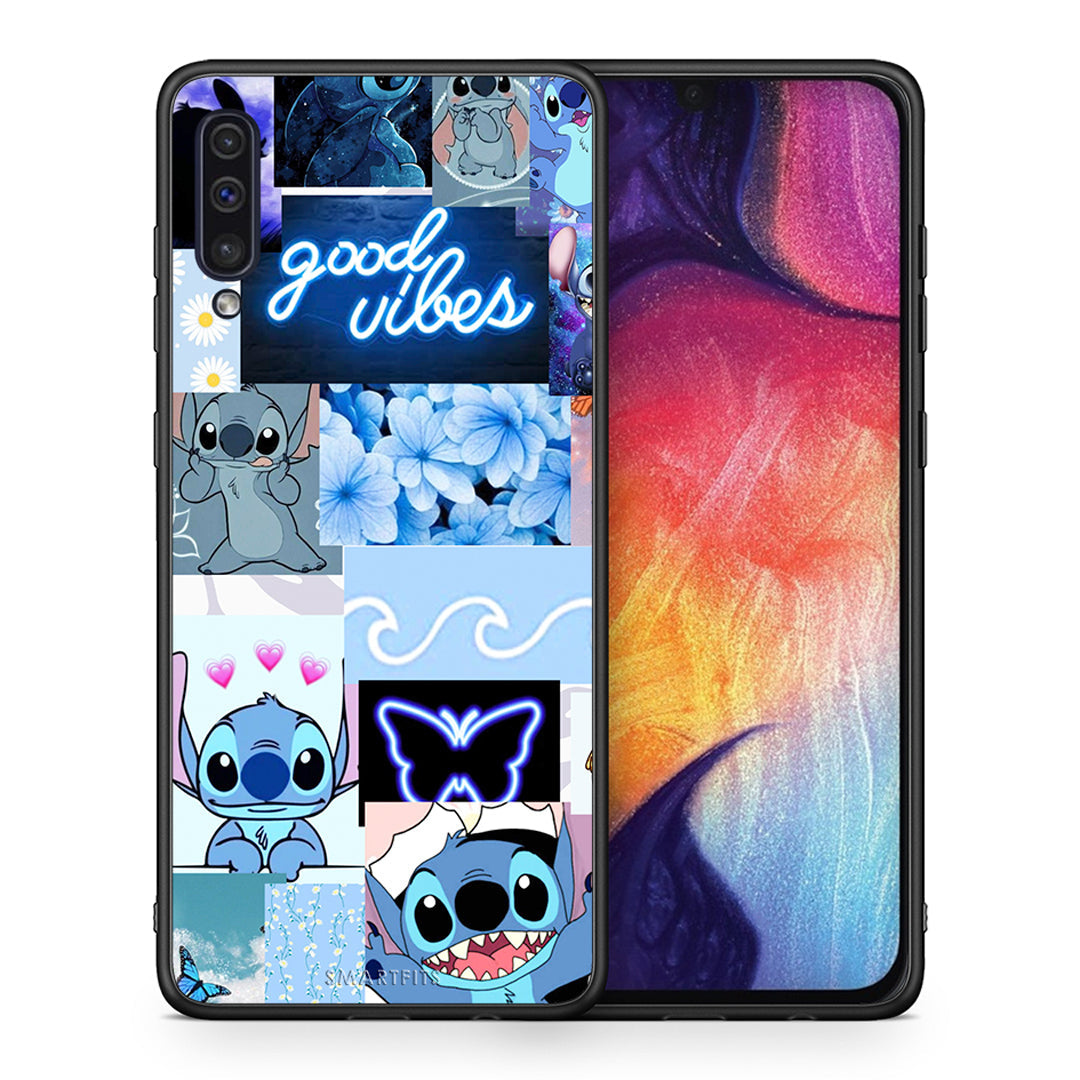 Θήκη Αγίου Βαλεντίνου Samsung A50 / A30s Collage Good Vibes από τη Smartfits με σχέδιο στο πίσω μέρος και μαύρο περίβλημα | Samsung A50 / A30s Collage Good Vibes case with colorful back and black bezels