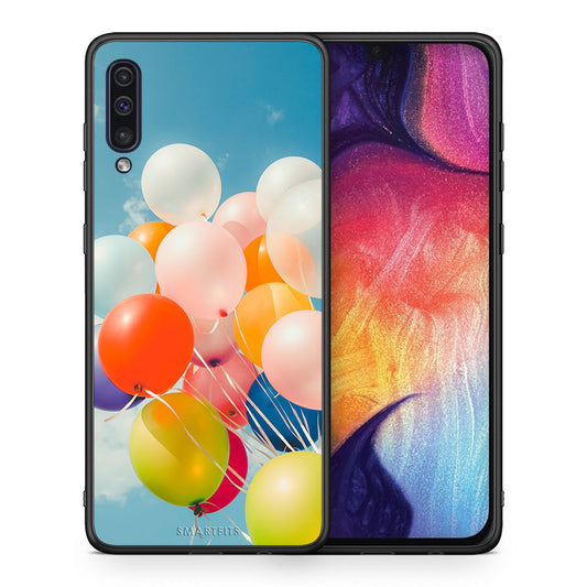 Θήκη Samsung A50/A30s Colorful Balloons από τη Smartfits με σχέδιο στο πίσω μέρος και μαύρο περίβλημα | Samsung A50/A30s Colorful Balloons case with colorful back and black bezels