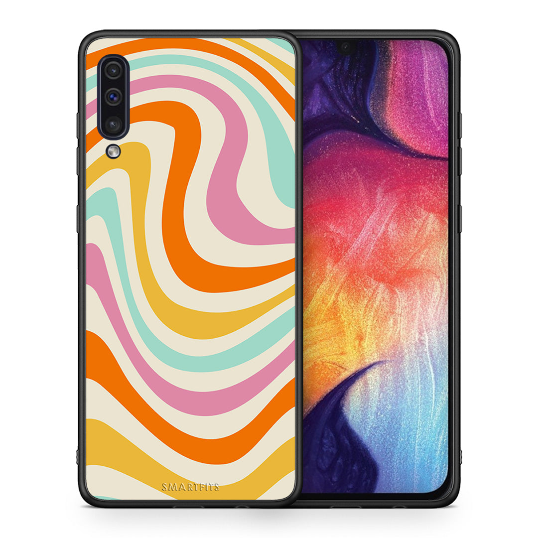 Θήκη Samsung A50/A30s Colourful Waves από τη Smartfits με σχέδιο στο πίσω μέρος και μαύρο περίβλημα | Samsung A50/A30s Colourful Waves case with colorful back and black bezels