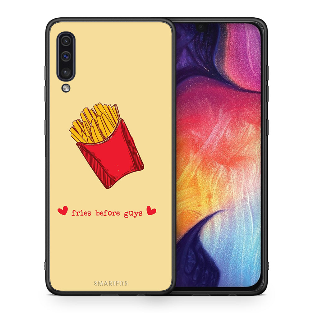 Θήκη Αγίου Βαλεντίνου Samsung A50 / A30s Fries Before Guys από τη Smartfits με σχέδιο στο πίσω μέρος και μαύρο περίβλημα | Samsung A50 / A30s Fries Before Guys case with colorful back and black bezels
