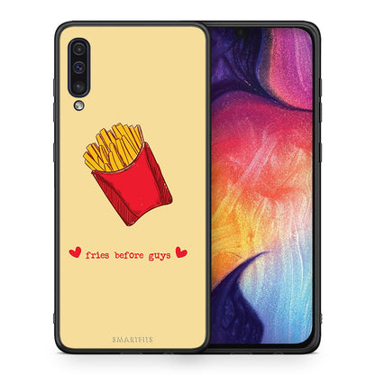 Θήκη Αγίου Βαλεντίνου Samsung A50 / A30s Fries Before Guys από τη Smartfits με σχέδιο στο πίσω μέρος και μαύρο περίβλημα | Samsung A50 / A30s Fries Before Guys case with colorful back and black bezels