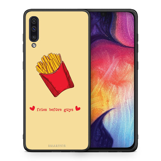 Θήκη Αγίου Βαλεντίνου Samsung A50 / A30s Fries Before Guys από τη Smartfits με σχέδιο στο πίσω μέρος και μαύρο περίβλημα | Samsung A50 / A30s Fries Before Guys case with colorful back and black bezels