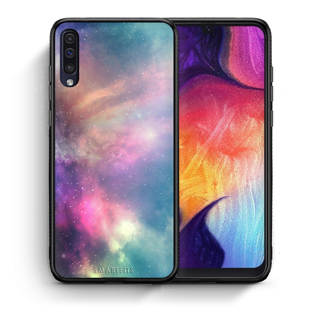 Θήκη Samsung A50/A30s Rainbow Galaxy από τη Smartfits με σχέδιο στο πίσω μέρος και μαύρο περίβλημα | Samsung A50/A30s Rainbow Galaxy case with colorful back and black bezels