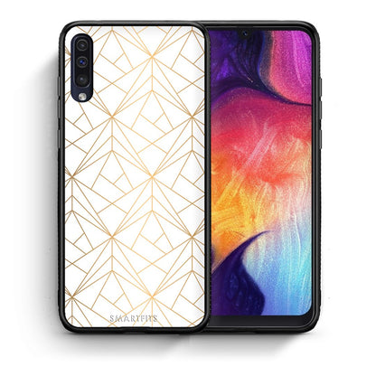 Θήκη Samsung A50/A30s Luxury White Geometric από τη Smartfits με σχέδιο στο πίσω μέρος και μαύρο περίβλημα | Samsung A50/A30s Luxury White Geometric case with colorful back and black bezels
