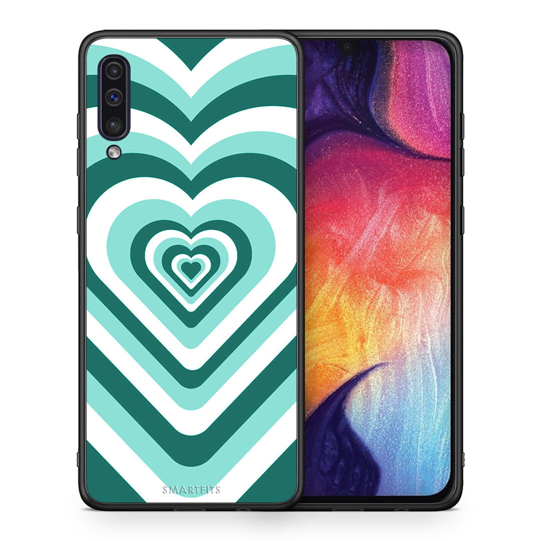 Θήκη Samsung A50/A30s Green Hearts από τη Smartfits με σχέδιο στο πίσω μέρος και μαύρο περίβλημα | Samsung A50/A30s Green Hearts case with colorful back and black bezels