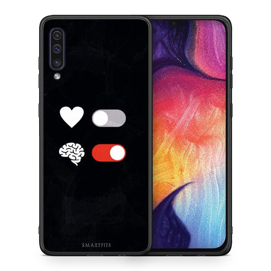 Θήκη Αγίου Βαλεντίνου Samsung A50 / A30s Heart Vs Brain από τη Smartfits με σχέδιο στο πίσω μέρος και μαύρο περίβλημα | Samsung A50 / A30s Heart Vs Brain case with colorful back and black bezels