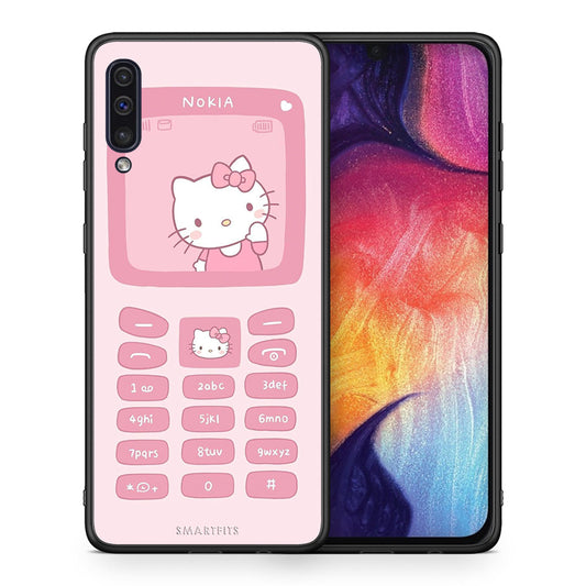 Θήκη Αγίου Βαλεντίνου Samsung A50 / A30s Hello Kitten από τη Smartfits με σχέδιο στο πίσω μέρος και μαύρο περίβλημα | Samsung A50 / A30s Hello Kitten case with colorful back and black bezels