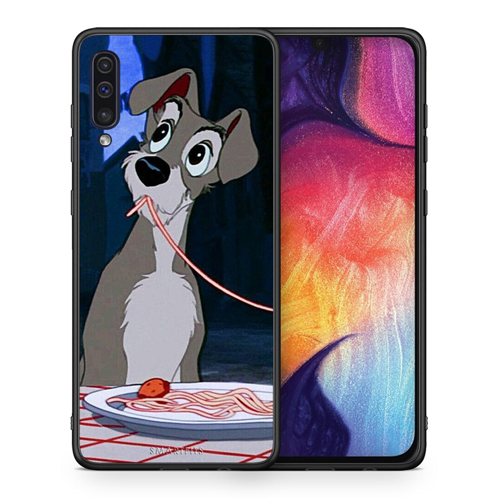 Θήκη Αγίου Βαλεντίνου Samsung A50 / A30s Lady And Tramp 1 από τη Smartfits με σχέδιο στο πίσω μέρος και μαύρο περίβλημα | Samsung A50 / A30s Lady And Tramp 1 case with colorful back and black bezels