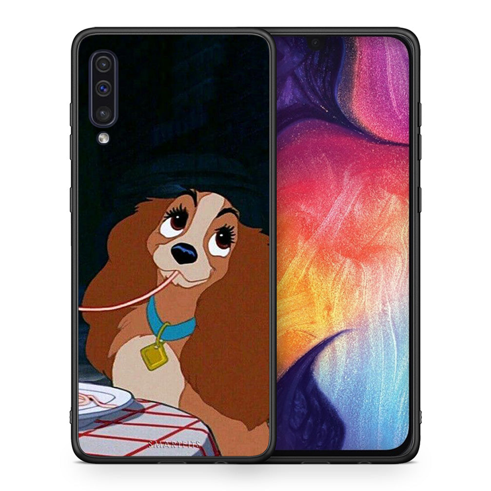 Θήκη Αγίου Βαλεντίνου Samsung A50 / A30s Lady And Tramp 2 από τη Smartfits με σχέδιο στο πίσω μέρος και μαύρο περίβλημα | Samsung A50 / A30s Lady And Tramp 2 case with colorful back and black bezels