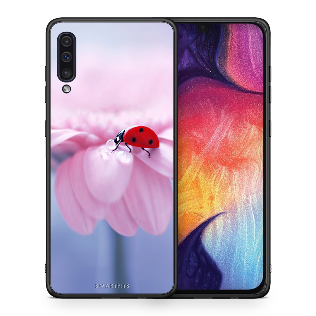 Θήκη Samsung A50/A30s Ladybug Flower από τη Smartfits με σχέδιο στο πίσω μέρος και μαύρο περίβλημα | Samsung A50/A30s Ladybug Flower case with colorful back and black bezels