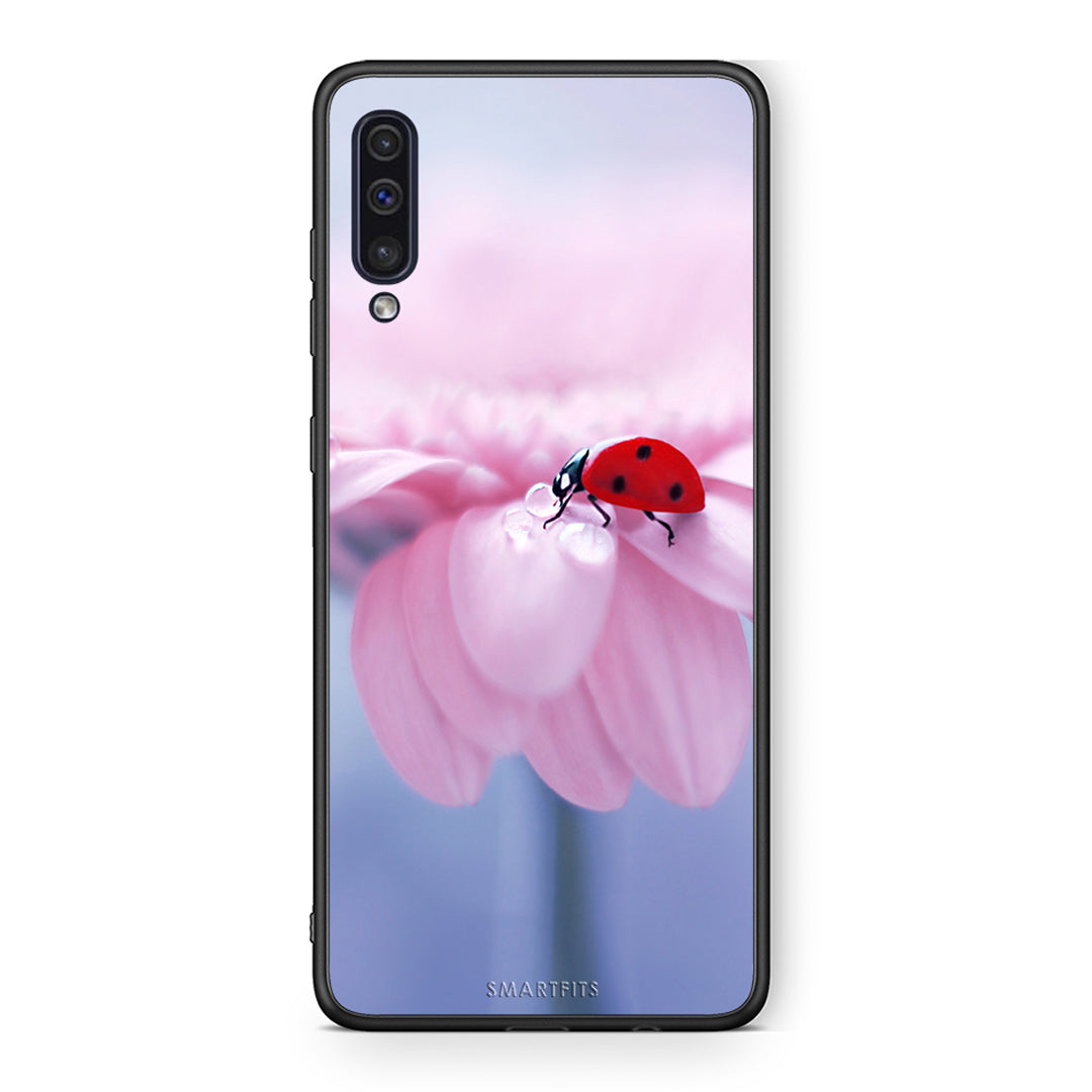 samsung a50 Ladybug Flower θήκη από τη Smartfits με σχέδιο στο πίσω μέρος και μαύρο περίβλημα | Smartphone case with colorful back and black bezels by Smartfits