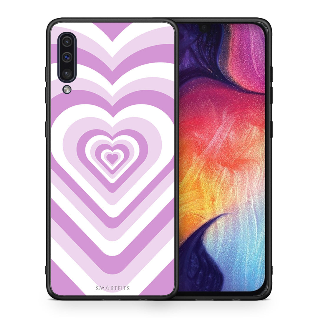 Θήκη Samsung A50/A30s Lilac Hearts από τη Smartfits με σχέδιο στο πίσω μέρος και μαύρο περίβλημα | Samsung A50/A30s Lilac Hearts case with colorful back and black bezels