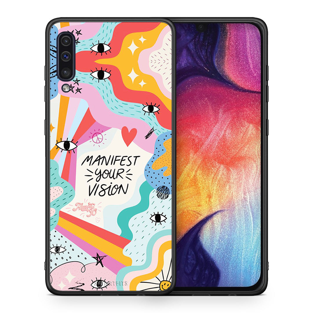 Θήκη Samsung A50/A30s Manifest Your Vision από τη Smartfits με σχέδιο στο πίσω μέρος και μαύρο περίβλημα | Samsung A50/A30s Manifest Your Vision case with colorful back and black bezels