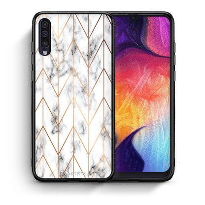 Θήκη Samsung A50/A30s Gold Geometric Marble από τη Smartfits με σχέδιο στο πίσω μέρος και μαύρο περίβλημα | Samsung A50/A30s Gold Geometric Marble case with colorful back and black bezels