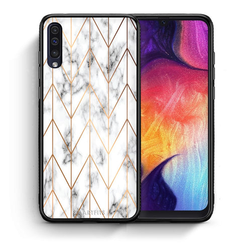Θήκη Samsung A50/A30s Gold Geometric Marble από τη Smartfits με σχέδιο στο πίσω μέρος και μαύρο περίβλημα | Samsung A50/A30s Gold Geometric Marble case with colorful back and black bezels