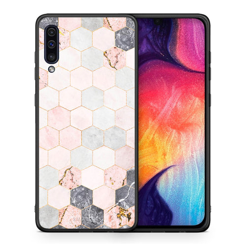 Θήκη Samsung A50/A30s Hexagon Pink Marble από τη Smartfits με σχέδιο στο πίσω μέρος και μαύρο περίβλημα | Samsung A50/A30s Hexagon Pink Marble case with colorful back and black bezels
