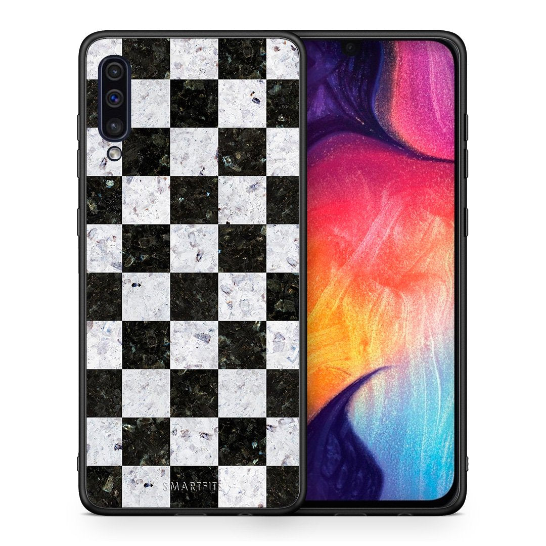 Θήκη Samsung A50/A30s Square Geometric Marble από τη Smartfits με σχέδιο στο πίσω μέρος και μαύρο περίβλημα | Samsung A50/A30s Square Geometric Marble case with colorful back and black bezels