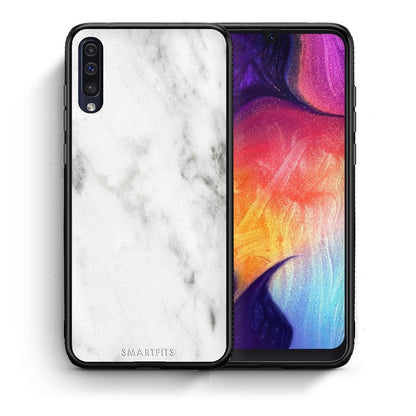 Θήκη Samsung A50/A30s White Marble από τη Smartfits με σχέδιο στο πίσω μέρος και μαύρο περίβλημα | Samsung A50/A30s White Marble case with colorful back and black bezels