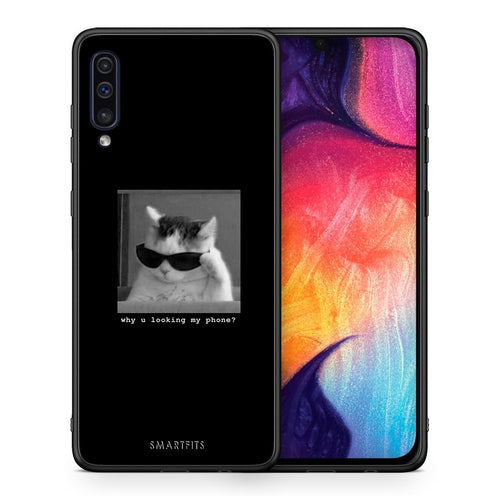 Θήκη Samsung A50/A30s Meme Cat από τη Smartfits με σχέδιο στο πίσω μέρος και μαύρο περίβλημα | Samsung A50/A30s Meme Cat case with colorful back and black bezels
