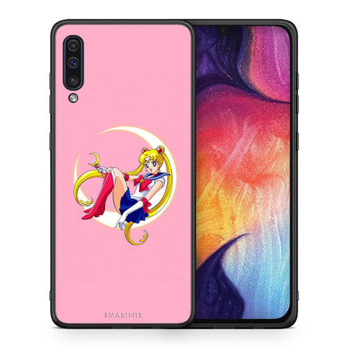 Θήκη Samsung A50/A30s Moon Girl από τη Smartfits με σχέδιο στο πίσω μέρος και μαύρο περίβλημα | Samsung A50/A30s Moon Girl case with colorful back and black bezels