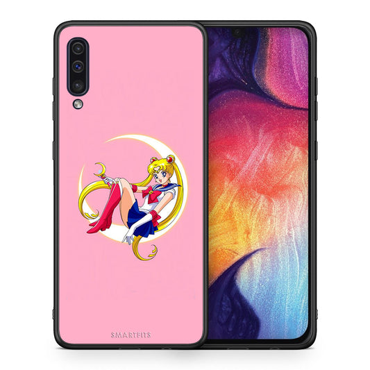 Θήκη Samsung A50/A30s Moon Girl από τη Smartfits με σχέδιο στο πίσω μέρος και μαύρο περίβλημα | Samsung A50/A30s Moon Girl case with colorful back and black bezels