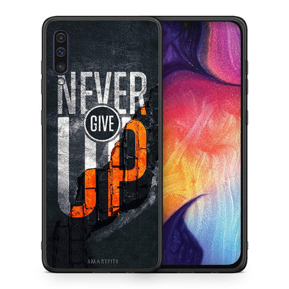 Θήκη Αγίου Βαλεντίνου Samsung A50 / A30s Never Give Up από τη Smartfits με σχέδιο στο πίσω μέρος και μαύρο περίβλημα | Samsung A50 / A30s Never Give Up case with colorful back and black bezels