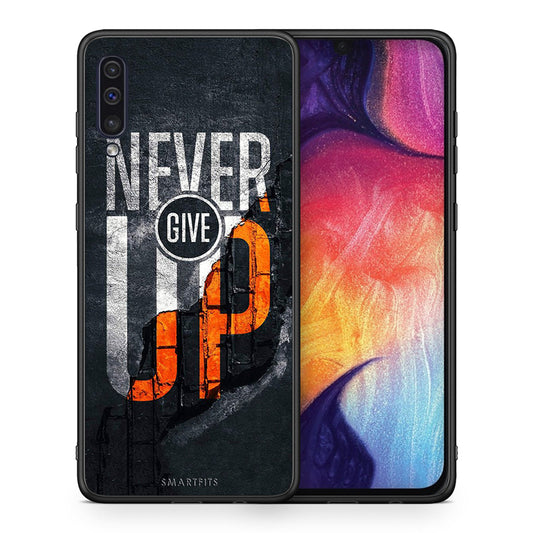 Θήκη Αγίου Βαλεντίνου Samsung A50 / A30s Never Give Up από τη Smartfits με σχέδιο στο πίσω μέρος και μαύρο περίβλημα | Samsung A50 / A30s Never Give Up case with colorful back and black bezels