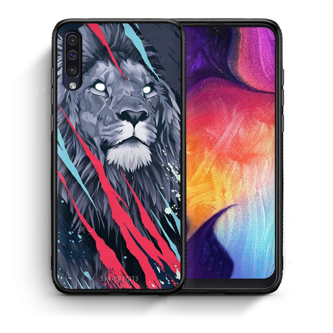 Θήκη Samsung A50/A30s Lion Designer PopArt από τη Smartfits με σχέδιο στο πίσω μέρος και μαύρο περίβλημα | Samsung A50/A30s Lion Designer PopArt case with colorful back and black bezels