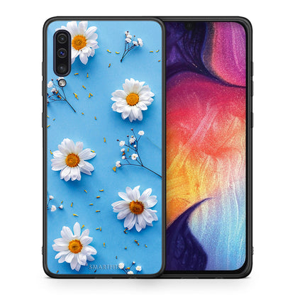 Θήκη Samsung A50/A30s Real Daisies από τη Smartfits με σχέδιο στο πίσω μέρος και μαύρο περίβλημα | Samsung A50/A30s Real Daisies case with colorful back and black bezels