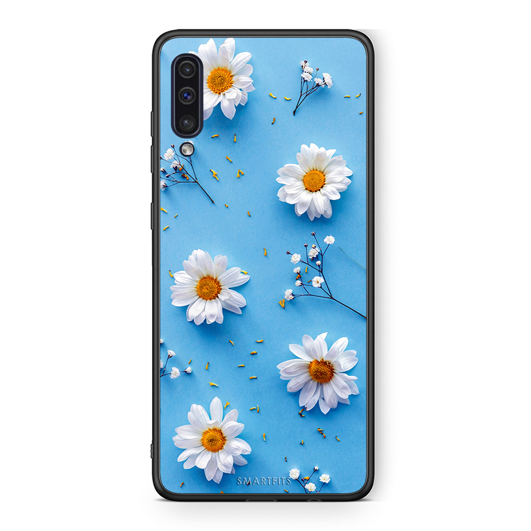 samsung a50 Real Daisies θήκη από τη Smartfits με σχέδιο στο πίσω μέρος και μαύρο περίβλημα | Smartphone case with colorful back and black bezels by Smartfits
