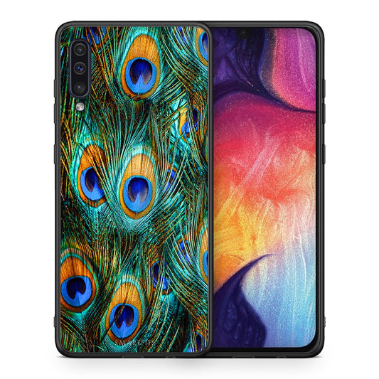 Θήκη Samsung A50/A30s Real Peacock Feathers από τη Smartfits με σχέδιο στο πίσω μέρος και μαύρο περίβλημα | Samsung A50/A30s Real Peacock Feathers case with colorful back and black bezels