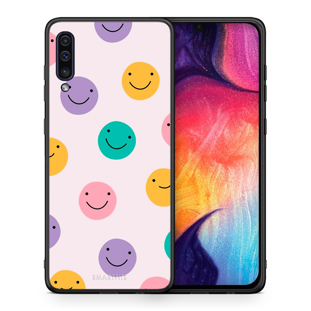 Θήκη Samsung A50/A30s Smiley Faces από τη Smartfits με σχέδιο στο πίσω μέρος και μαύρο περίβλημα | Samsung A50/A30s Smiley Faces case with colorful back and black bezels