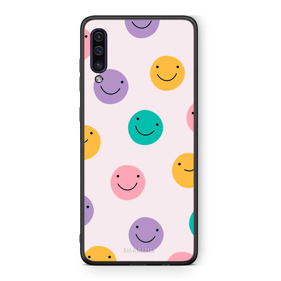 samsung a50 Smiley Faces θήκη από τη Smartfits με σχέδιο στο πίσω μέρος και μαύρο περίβλημα | Smartphone case with colorful back and black bezels by Smartfits