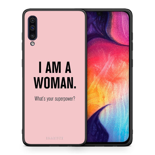 Θήκη Samsung A50/A30s Superpower Woman από τη Smartfits με σχέδιο στο πίσω μέρος και μαύρο περίβλημα | Samsung A50/A30s Superpower Woman case with colorful back and black bezels