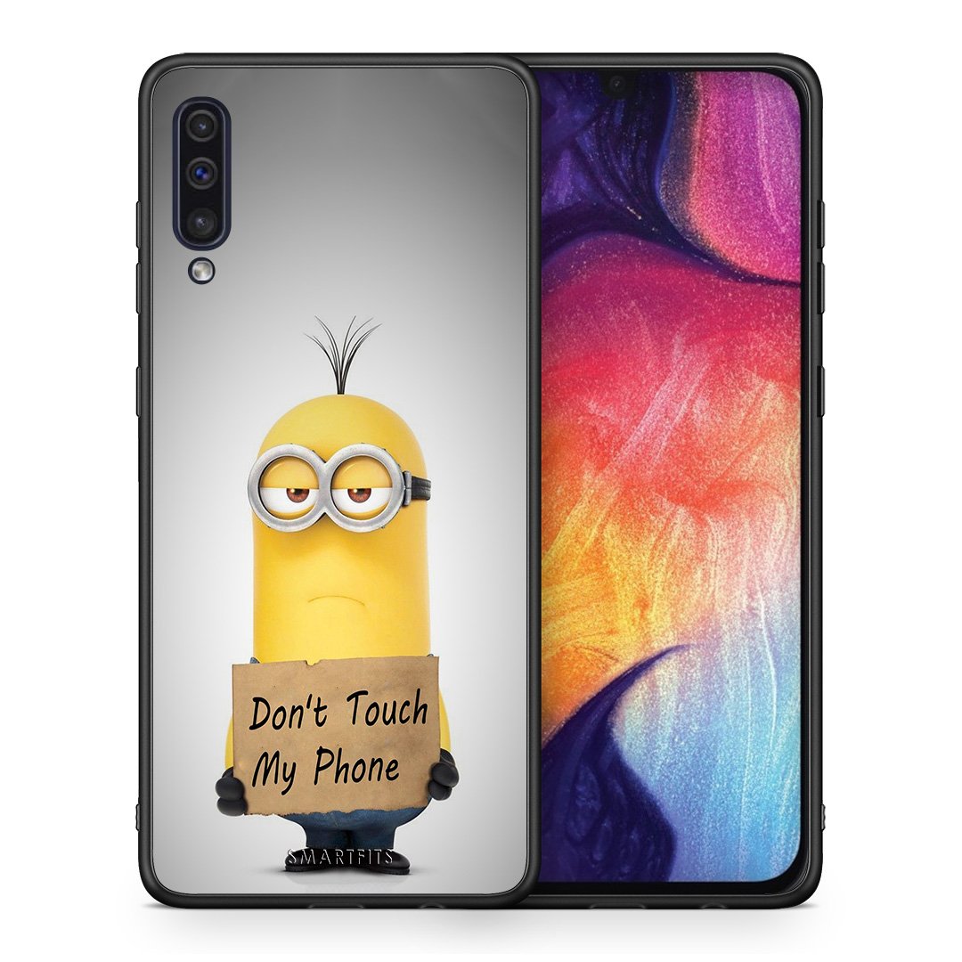 Θήκη Samsung A50/A30s Minion Text από τη Smartfits με σχέδιο στο πίσω μέρος και μαύρο περίβλημα | Samsung A50/A30s Minion Text case with colorful back and black bezels